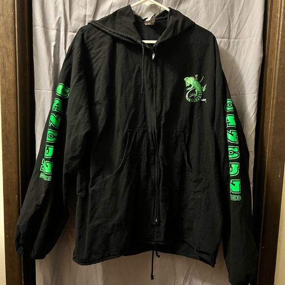 Cielo Maya Other - Stylish Black Hooded Jacket with Green Lettering & Design